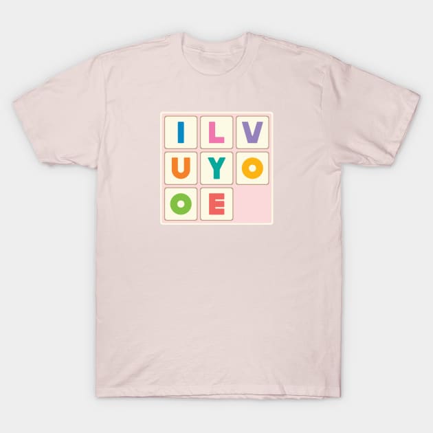 I LOVE YOU LETTERING WORDS PUZZLE Retro Vintage Valentines Day Game - UnBlink Studio by Jackie Tahara T-Shirt by UnBlink Studio by Jackie Tahara